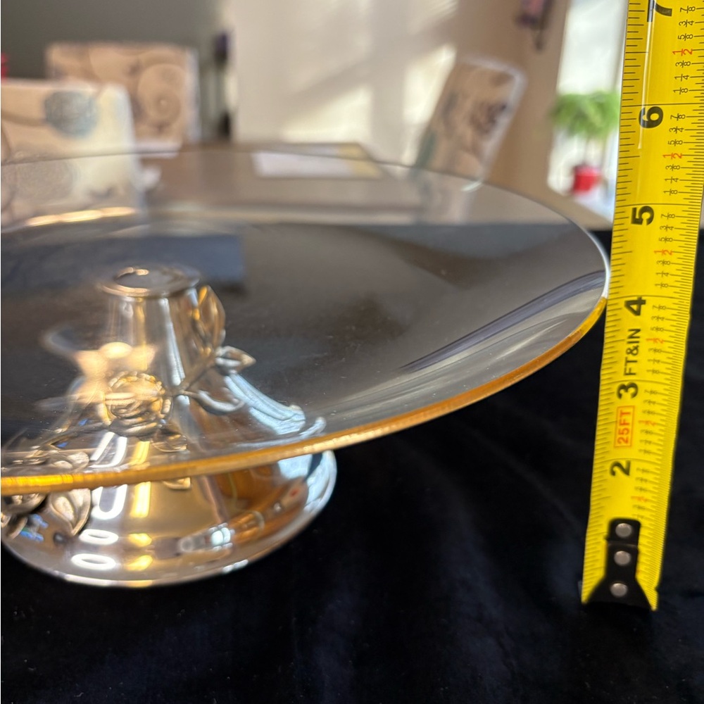 🔥🔥🔥Vintage Oneida 24K Gold Electroplate Crystal Cake Plater - Picture 6 of 8